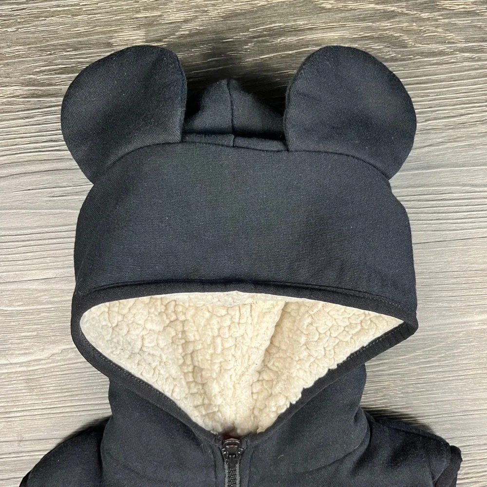 Disney Mickey Mouse Kids Red Buffalo Plaid Hooded Puffer Vest Ears Size 6 Unisex